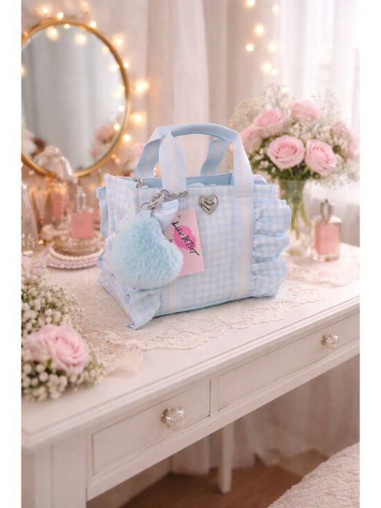 Betsey Johnson Handbags - NWT! Betsey Johnson Heart LB Ruffle Baby Blue Gingham Handbag Crossbody Tote